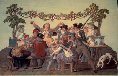 Den franske revolution i 1789: "Det republikanske måltid". Gouache des freres Lesueur (1700-tallet) af Lesueur Brothers