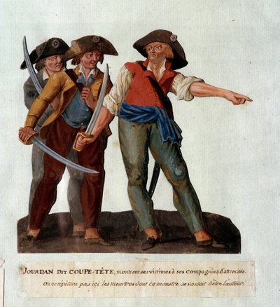 Repræsentation af Mathieu Jouve Jourdan dit Jourdan Coupe-Tete (1749-1794), en grusom revolutionær, der blev berømt efter massakrerne på gletsjeren ved Avignon i oktober 1791. Gouache des freres Lesueur (1700-tallet) af Lesueur Brothers
