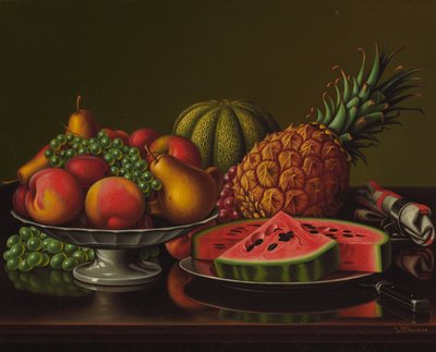 Stilleben med frugt (olie på lærred) af Levi Wells Prentice
