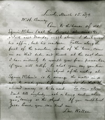 Brev fra Lew Wallace til W. H. Bonney (1860-81) 15. marts 1879 af Lew Wallace