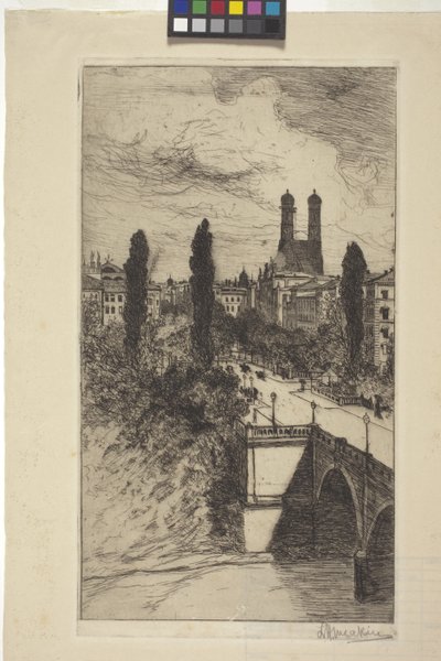 Maximiliam Street og Frauenkirche, München, Bayern (radering) af Lewis Henry Meakin