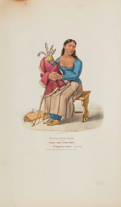 TA-MA-KAKE-TOKE eller Kvinden, der talte først; En Chippeway-kvinde (i sorg), fra The Aboriginal Portfolio af Lewis, James Otto