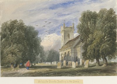 Bradley-in-the-Moors Church: akvarelmaleri og [c 1830-1840] af Lewis John Wood