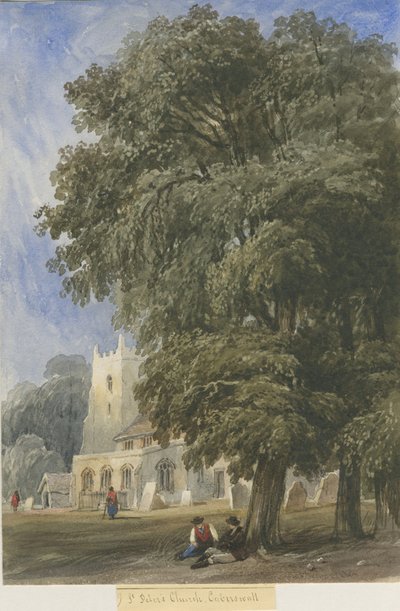 Caverswall Church: akvarelmaleri og [c 1830-1840] (maleri) af Lewis John Wood