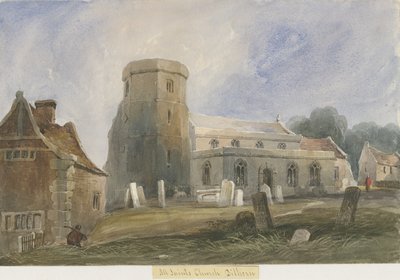 Dilhorne Church: akvarelmaleri og [c 1830-1840] (maleri) af Lewis John Wood