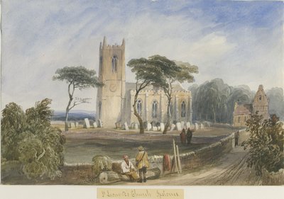 Ipstones Church: akvarelmaleri, og [c 1830-1840] af Lewis John Wood