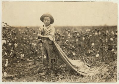 6-årige Warren Frakes med omkring 20 pund bomuld i sin taske i Comanche County, Oklahoma, 1916 af Lewis Wickes Hine