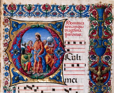 Piccolomini Bibliotek: korbog, torsk. 21.6, ff. 2r med "Uddrivelse af en uren ånd", af Liberale da Verona (ca. 1445 - 1527/9). Detalje. af Liberale da Verona