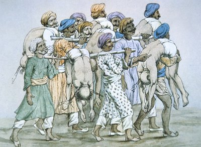En gruppe bøller og deres ofre (farve litho) af Unbekannt Unbekannt
