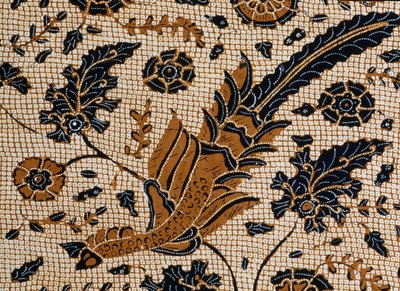 Batik med traditionelt design kaldet peksi podang, Surakarta, Java, Indonesien, detaljer af Unbekannt Unbekannt