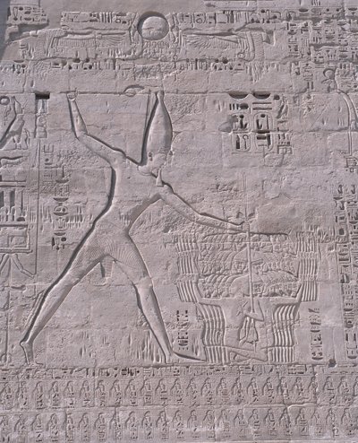 Udskæringer på væggen af et tempel, Medinet Habu, Luxor, Egypten af Unbekannt Unbekannt