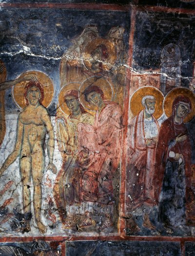 Kristus, Madonna og de hellige, fresko i klosteret Agios Georgios, Diavaide, Kreta, Grækenland (foto) af Unbekannt Unbekannt