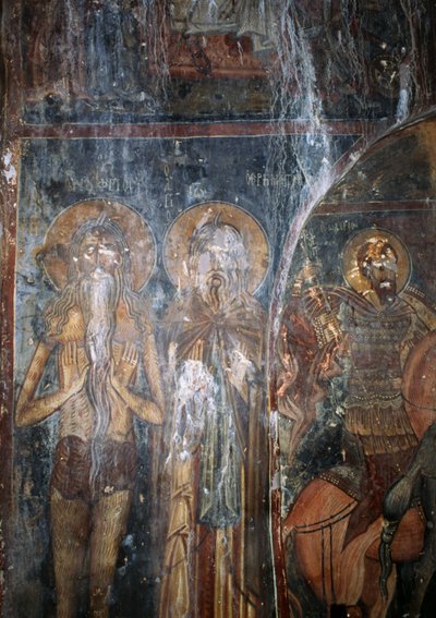 Kristus og helgener, fresko i kirken Agios Ioannis, Kantanos, Kreta, Grækenland (foto) af Unbekannt Unbekannt