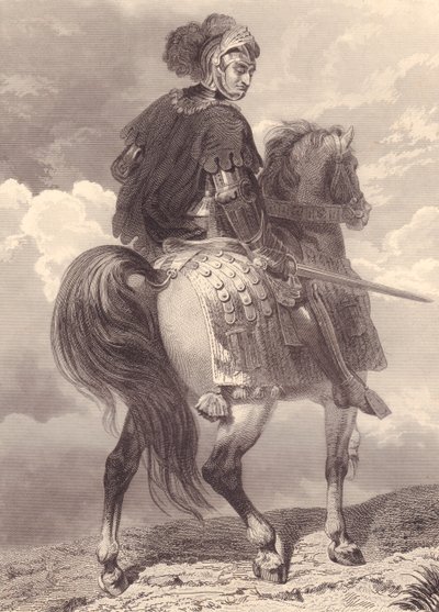 Den italienske militærleder og politiker Gian Giacomo Trivulzio (1440-1518), stik, 22x16 cm, fra Galerie Historique de Versailles, Histoire de France, Charles Gavard Publisher, Paris, ca. 1840 af Unbekannt Unbekannt