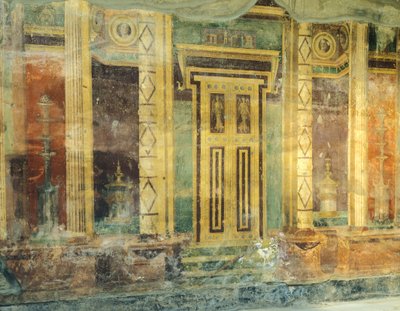 Italien, Campania, Oplonti, arkæologiske område i Torre Annunziata, Roman Villa Poppaea, Great Hall, Fresco med søjler i anden Pompeiansk stil af Unbekannt Unbekannt
