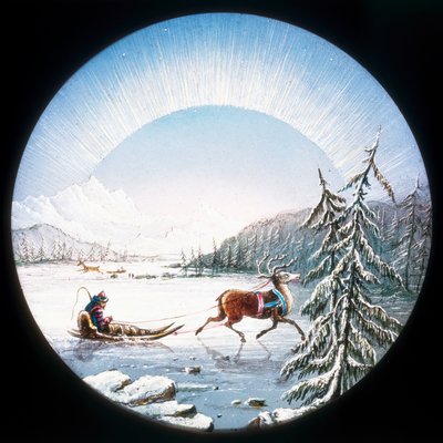 Lapland scene, håndfarvet magisk lanternerutsjebane af Unbekannt Unbekannt