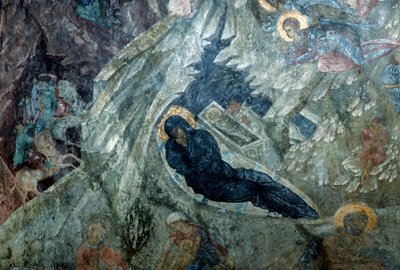 Fødselskirken, freskomaleri i klostret Panagia Perivleptos, den byzantinske by Mystras (UNESCOs verdensarvsliste af Unbekannt Unbekannt