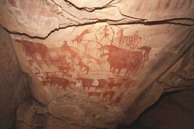 Maleri, der skildrer jagtscener, Sahara-klippekunst, Enneri Tougwi, Tibesti, Tchad af Unbekannt Unbekannt