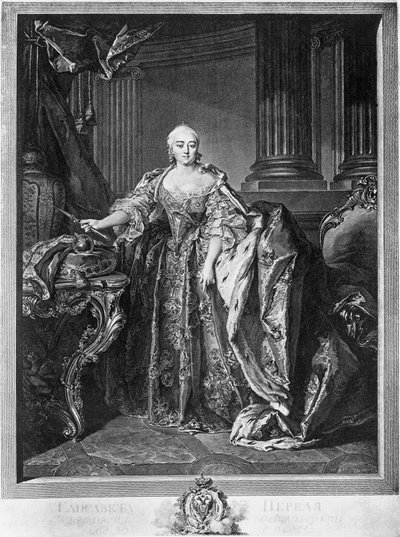Portræt af Elizabeth Petrovna (1709-1761), kejserinde af Rusland fra 1741 til hendes død, gravering af Unbekannt Unbekannt