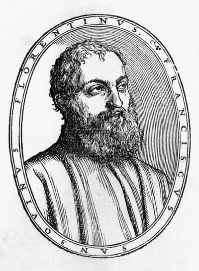 Portræt af Francesco Tatti da Sansovino (1521-1586), italiensk mand af bogstaver, træsnit fra Del secretario di Francesco Sansouino libri quattro, udgivet af Francesco Rampazetto af Unbekannt Unbekannt
