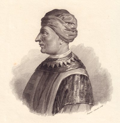 Portræt af den italienske militærleder Can Francesco della Scala også kendt som Cangrande I (1291-1329), kobberstik af Eugenio Silvestri af Unbekannt Unbekannt