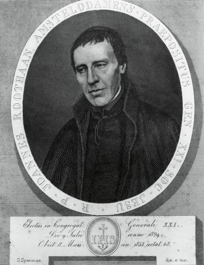 Portræt af Jan Philipp Roothaan (1785-1853), hollandsk jesuit og 21. generaloverløjtnant for Jesu Selskab, tegning og gravering af Serafino Speranza (1862-1911) efter maleri af Frans Quartier af Unbekannt Unbekannt