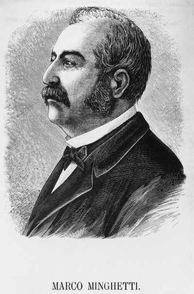 Portræt af Marco Minghetti (1818-1886), italiensk økonom og statsmand, der var premierminister i Kongeriget Italien fra 1863 til 1864 og fra 1873 til 1876, gravering af Unbekannt Unbekannt