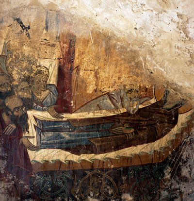 Rester af freskomaleri i den byzantinske kirke Agios Georgios Xifoforos, Apodoulou, Kreta, Grækenland (foto) af Unbekannt Unbekannt