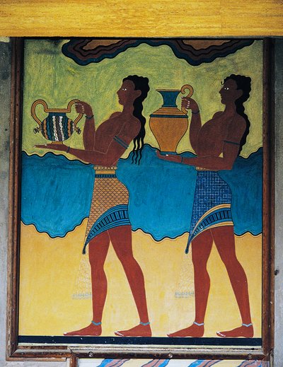 Tjenere, der bærer vaser, fresco i Knossos-paladset, Kreta, Grækenland, minoisk civilisation af Unbekannt Unbekannt