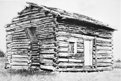 Den bjælkehytte, hvor Abraham Lincoln blev født (s/h-foto) af Unbekannt Unbekannt