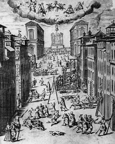 Pesten i Milano i 1630, radering, Italien af Unbekannt Unbekannt