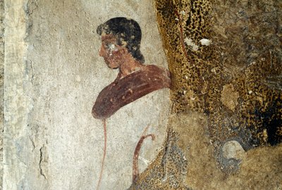 Ung mand, detalje fra fresko fra Paestum, Campania, Italien, oldgræsk civilisation, Magna Graecia (foto) af Unbekannt Unbekannt
