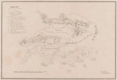 Skitse af fæstningen Ghuznee. Taget af Storm den 23. juli 1839 (litho) af Lieutenant Thomas (after) Wingate