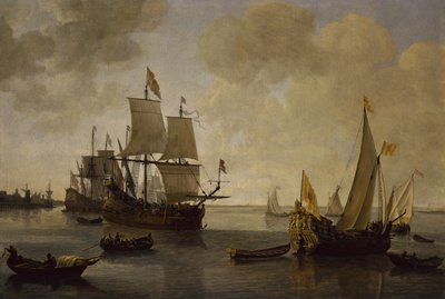 The States Yacht of Prince William II of Orange med anden shipping (olie på lærred) af Lieve Verschuier