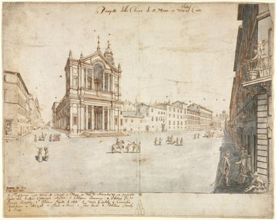 Atten udsigter over Rom: Santa Maria i Via Lata, 1665. af Lievin Cruyl