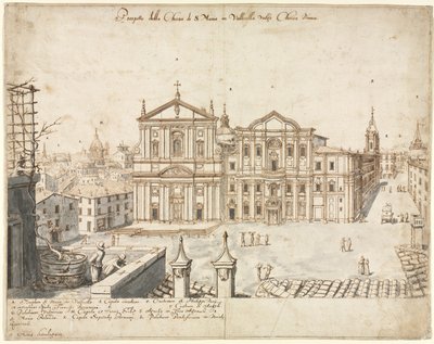 Atten udsigter over Rom: Santa Maria-kirken i Vallicella, 1665. af Lievin Cruyl