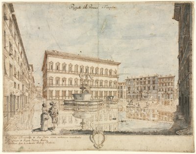 Atten udsigter over Rom: Piazza Farnese recto, 1664. af Lievin Cruyl