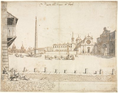 Atten udsigter over Rom: Piazza del Popolo (recto) af Lievin Cruyl