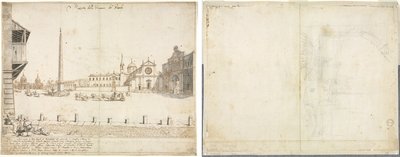 Atten udsigter over Rom: Piazza del Popolo (recto); Skitse til San Giovanni in Laterano (verso) af Lievin Cruyl
