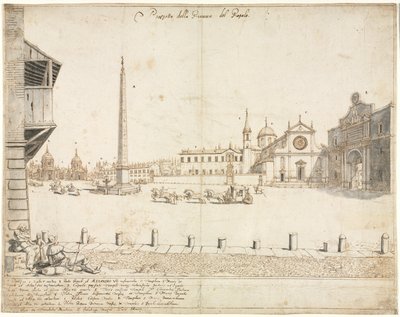 Atten udsigter over Rom: Piazza del Popolo recto, 1664. af Lievin Cruyl