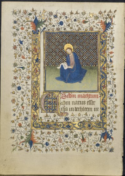 Blad fra en timebog: St. Matthæus, ca. 1415-20. af Limbourg Brothers