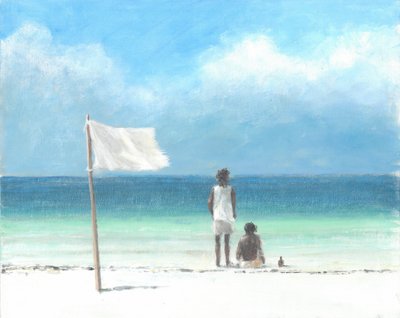 Boys on Beach, Kenya (akryl på papir) af Lincoln Seligman