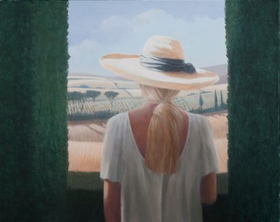 Pige, rygfoto, Toscana, 2012 (akryl på lærred) af Lincoln Seligman