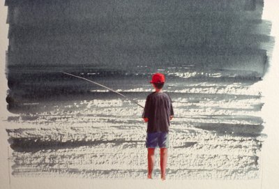 Henry Fishing, Alperne, 1990 (akryl på papir) af Lincoln Seligman