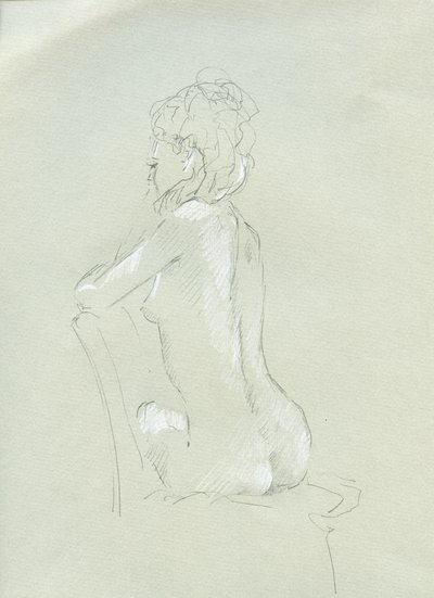 Nude Back View on Grey (blyant og kridt på papir) af Lincoln Seligman