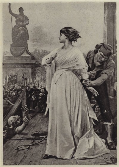 Madame Roland på stilladset (litho) af Lionel (after) Royer
