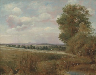 Landskab ved Hampstead med Harrow in the Distance, ca. 1849-55 (olie på lærred) af Lionel Constable