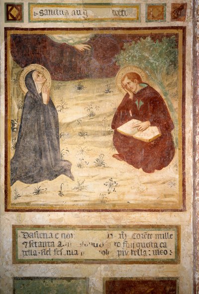 Pyhä Augustinus Hippo (354-430) ja Saint Monique, San Leonardo al Lagon Eremitaaši, Monteriggioni af Lippo Vanni