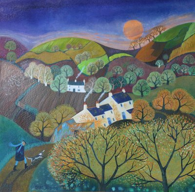 Evening Dog Walk, 2016, (akrylblæk på papir) af Lisa Graa Jensen