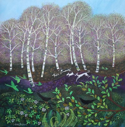 Green Parrots, 2024 (akryl på lærred) af Lisa Graa Jensen
